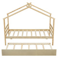 Twin Size House shaped Bed with Trundle,Natural twin-natural-wood-bedroom-american