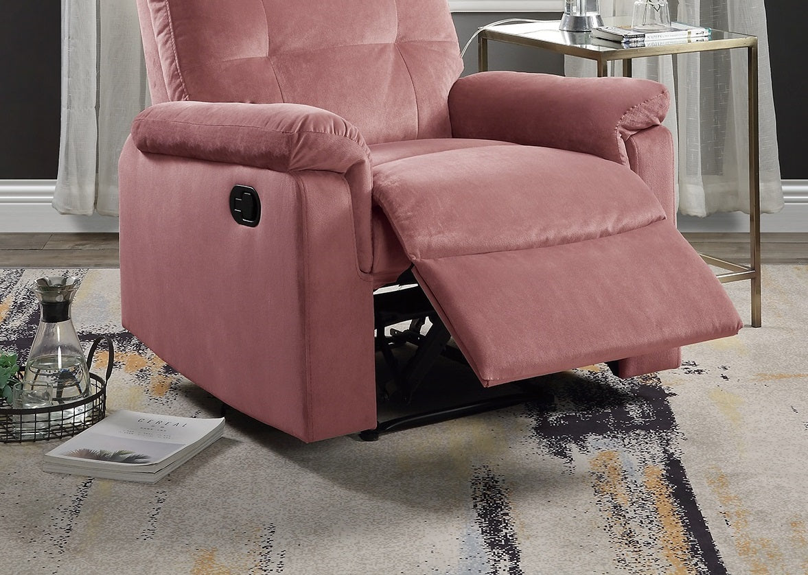 Luxurious Velvet Blush Pink Color Motion Recliner pink-velvet-manual-handle-metal-primary living