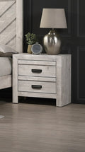 1pc Contemporary Nightstand End Table with Two Storage beige gray+white-2 drawers-bedside cabinet-wood