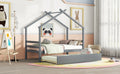 Twin Size House shaped Bed with Trundle,Grey twin-grey-wood-bedroom-american design-pine-bed