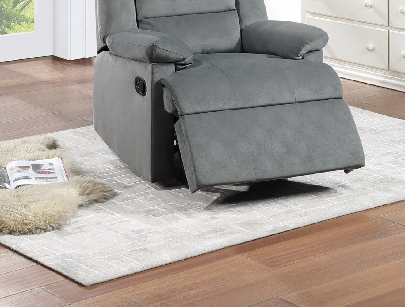 Contemporary Dark Gray Color Velvet Fabric Recliner dark gray-velvet-manual-handle-metal-primary