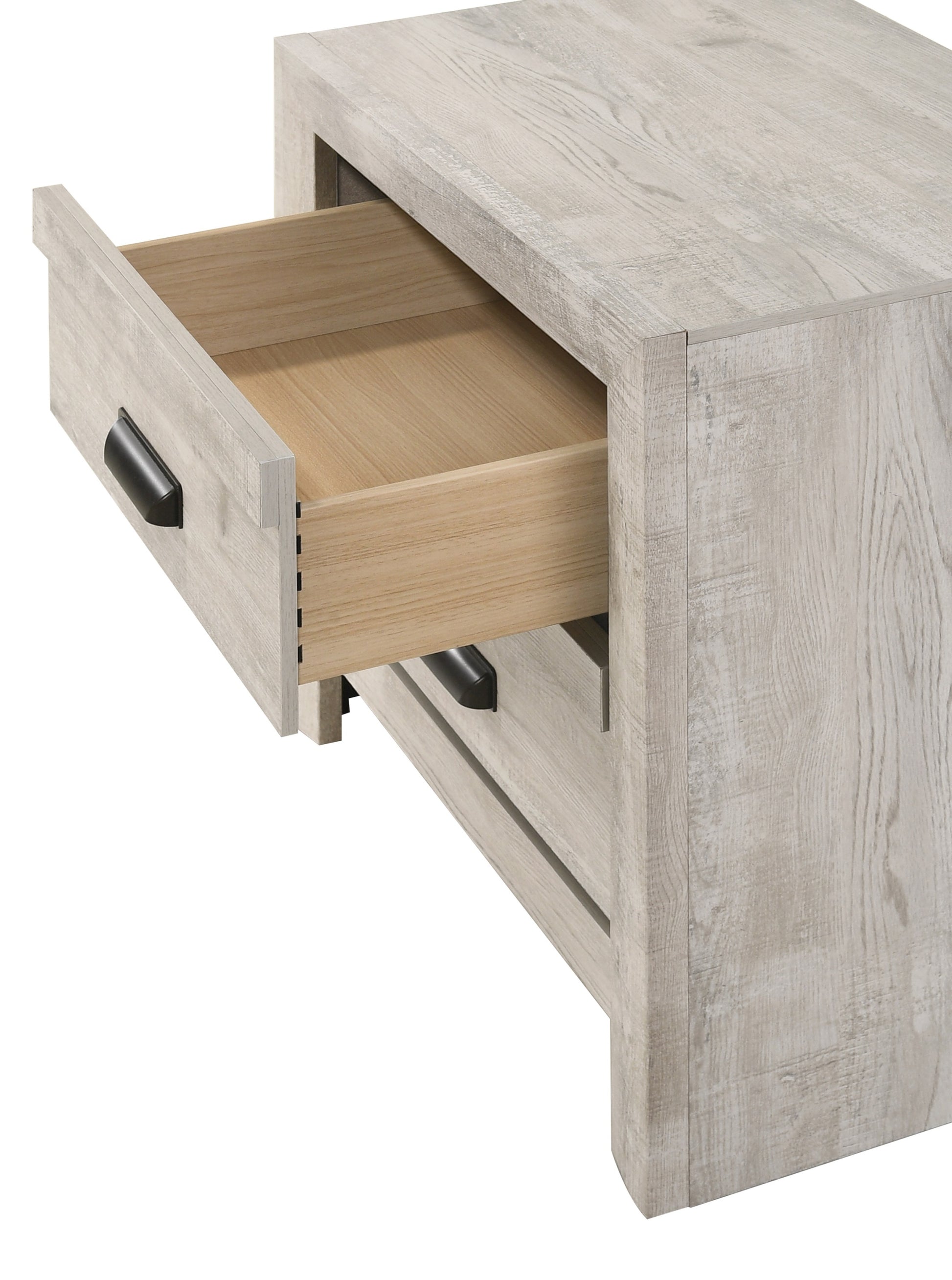 1pc Contemporary Nightstand End Table with Two Storage beige gray+white-2 drawers-bedside cabinet-wood