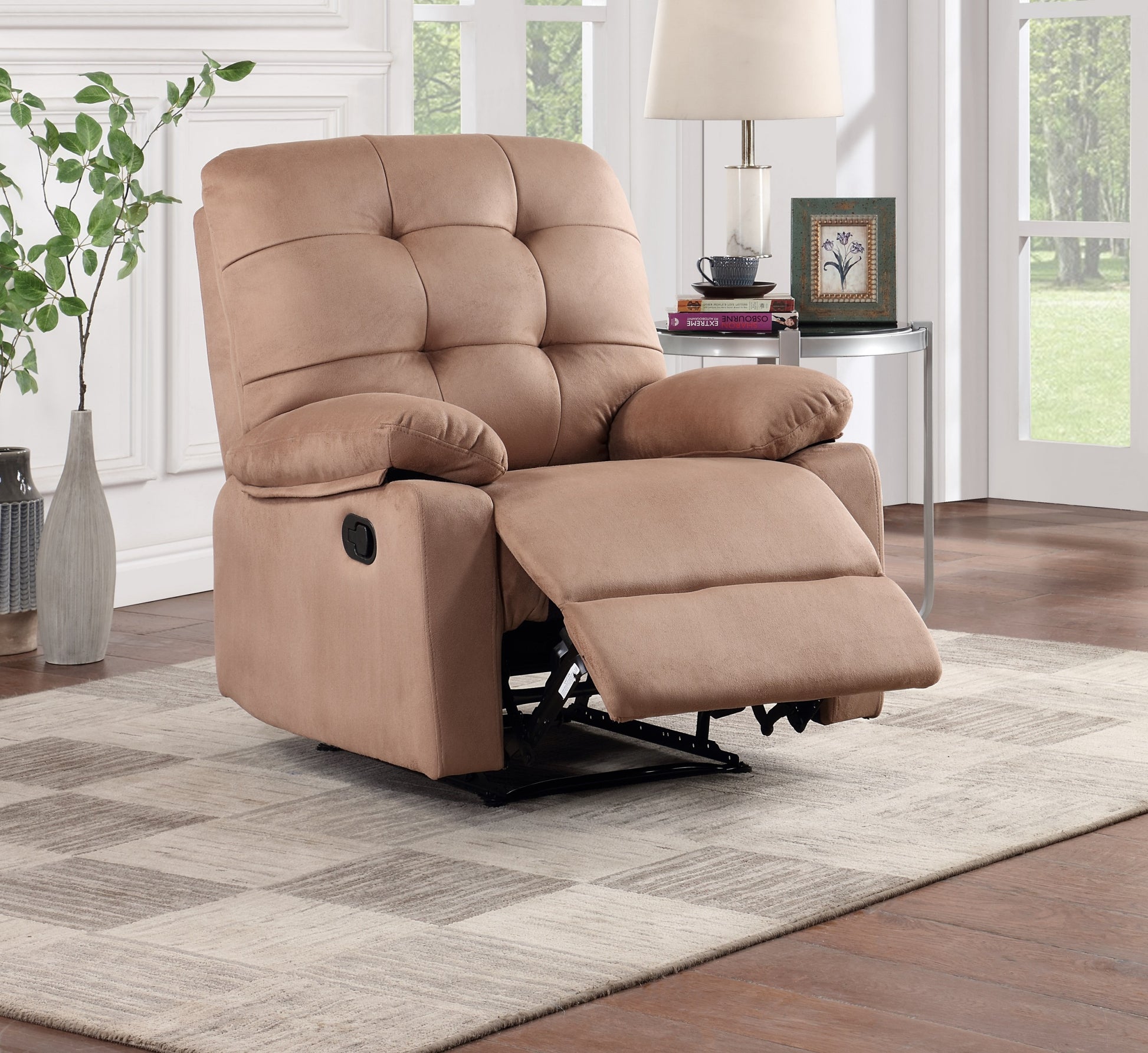 Contemporary Peat Color Plush Microfiber Motion grey+brown-microfiber-manual-handle-metal-primary