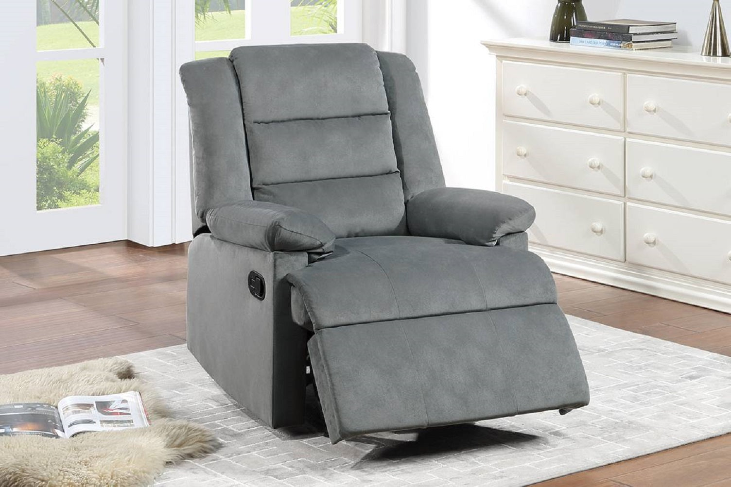 Contemporary Dark Gray Color Velvet Fabric Recliner dark gray-velvet-manual-handle-metal-primary