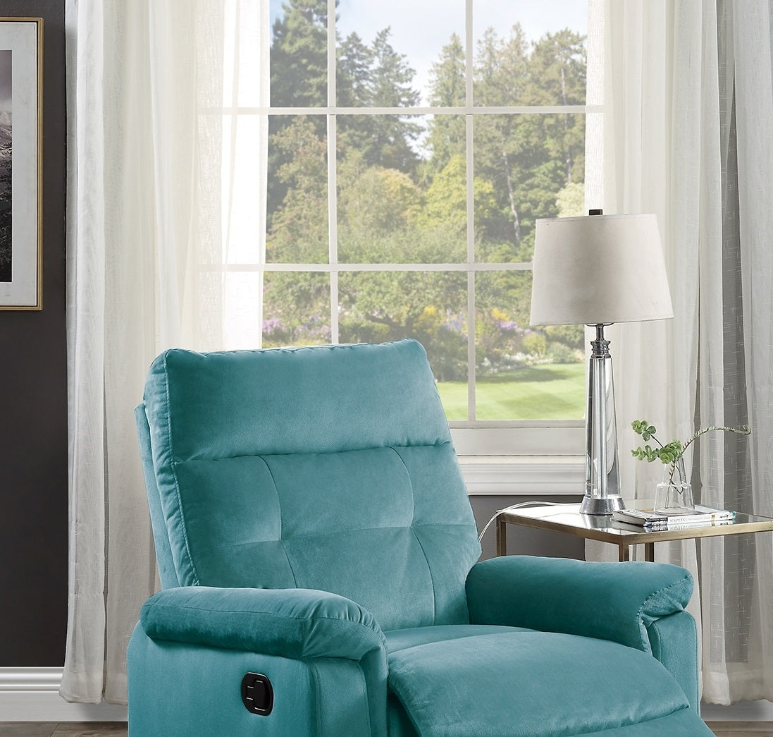 Luxurious Velvet Teal Blue Color Motion Recliner Chair teal blue-velvet-manual-handle-metal-primary