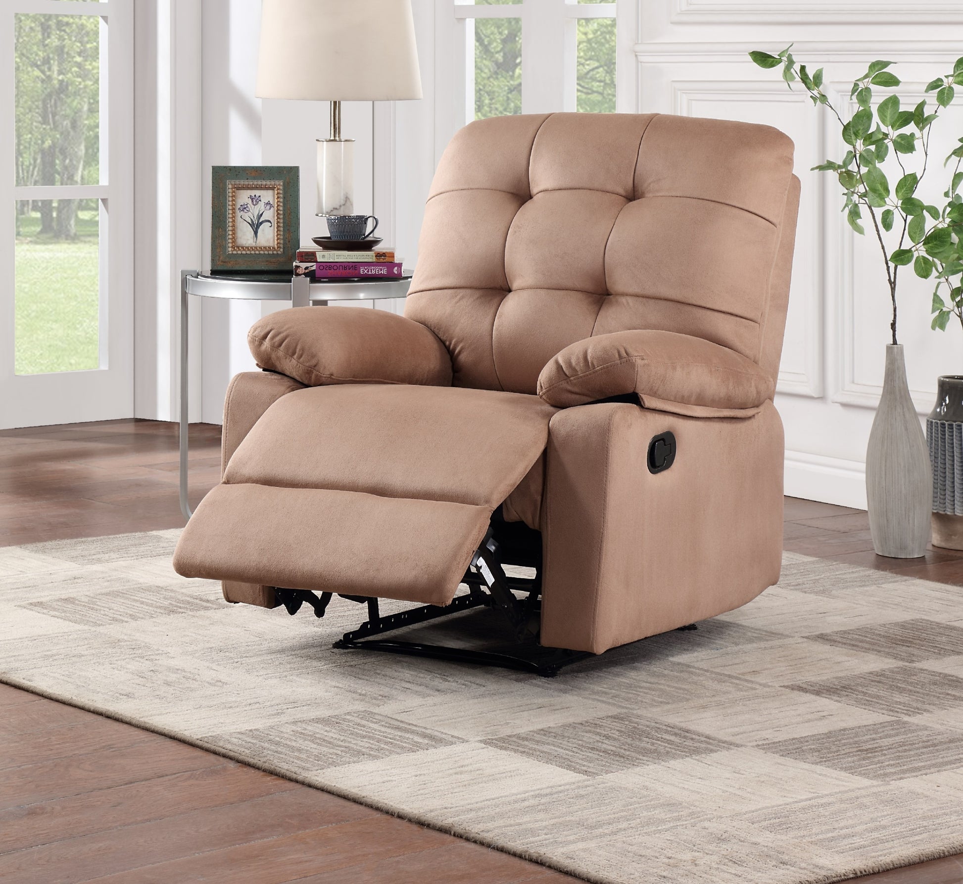 Contemporary Peat Color Plush Microfiber Motion grey+brown-microfiber-manual-handle-metal-primary