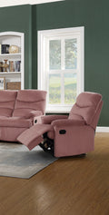 Luxurious Velvet Blush Pink Color 1pc Motion Recliner pink-velvet-manual-handle-metal-primary living