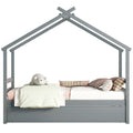 Twin Size House shaped Bed with Trundle,Grey twin-grey-wood-bedroom-american design-pine-bed