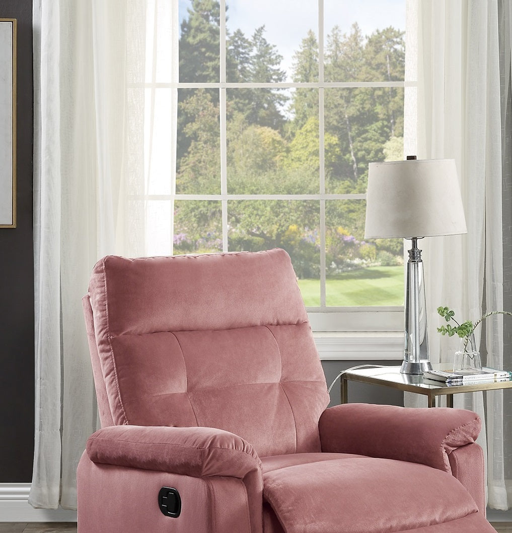 Luxurious Velvet Blush Pink Color Motion Recliner pink-velvet-manual-handle-metal-primary living