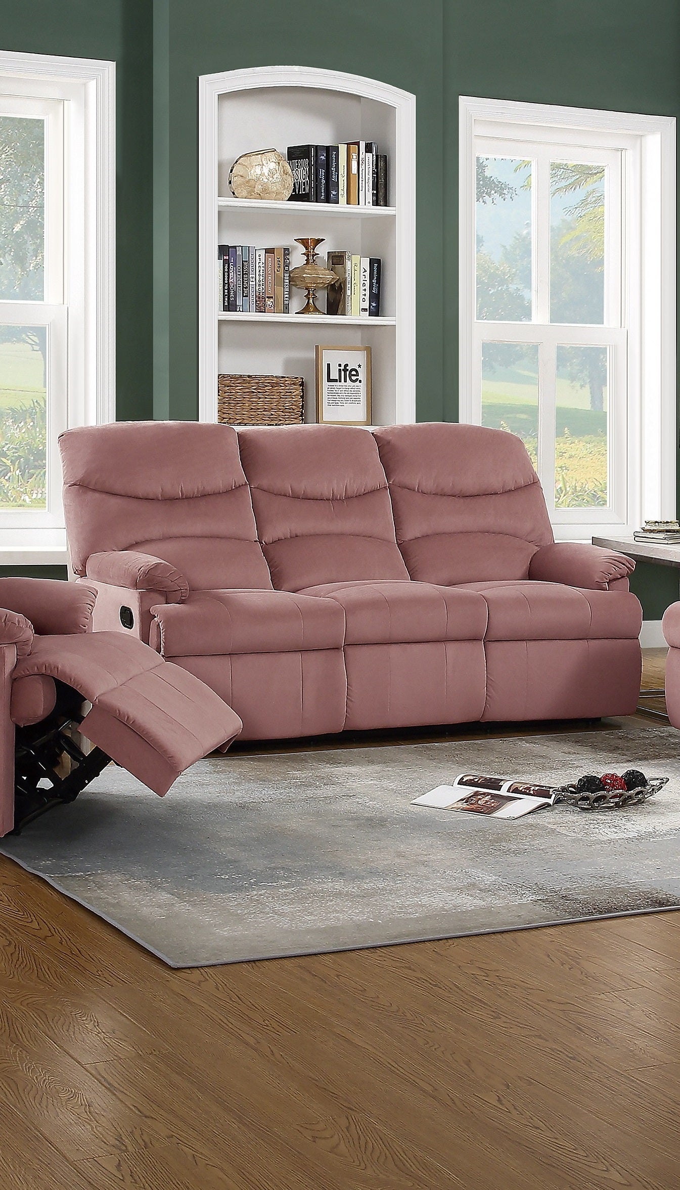 Luxurious Velvet Blush Pink Color 3 Seater Manual pink-velvet-manual-handle-metal-primary living