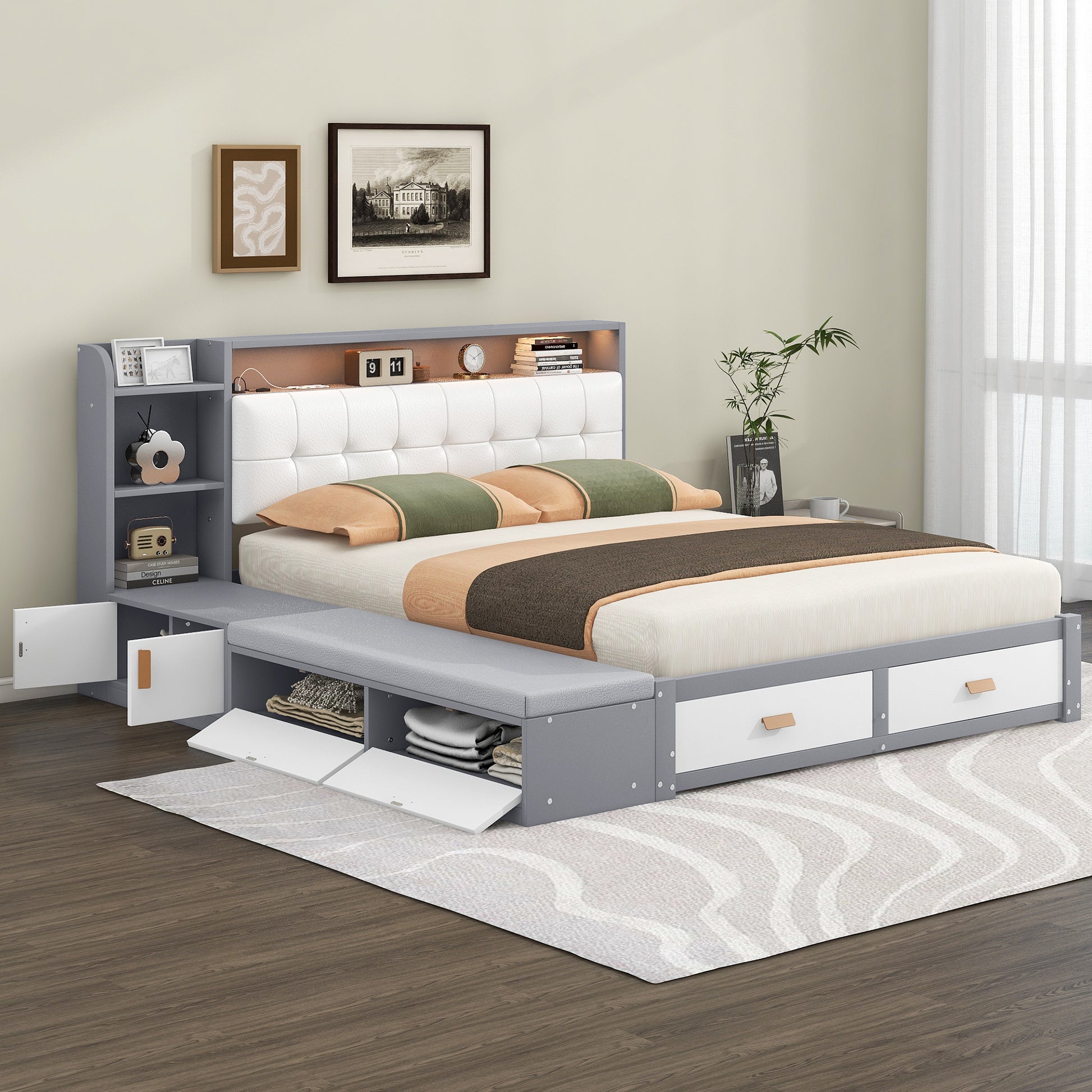 Queen Size Low Profile Platform Bed Frame With -