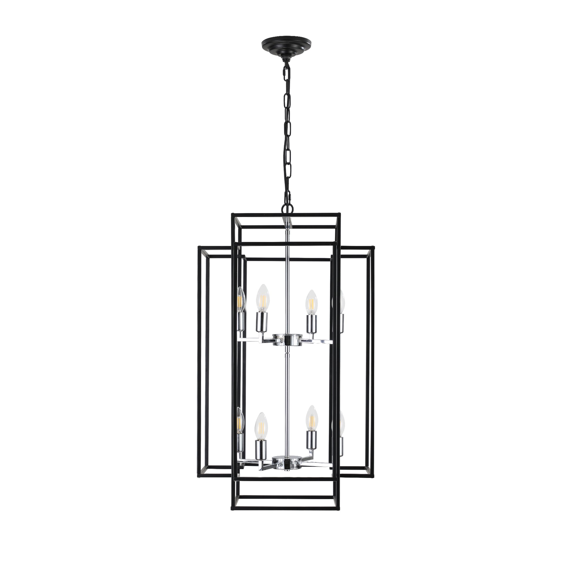 8 Lights Lantern Tiered Pendant Light Fixtures silver-farmhouse-iron