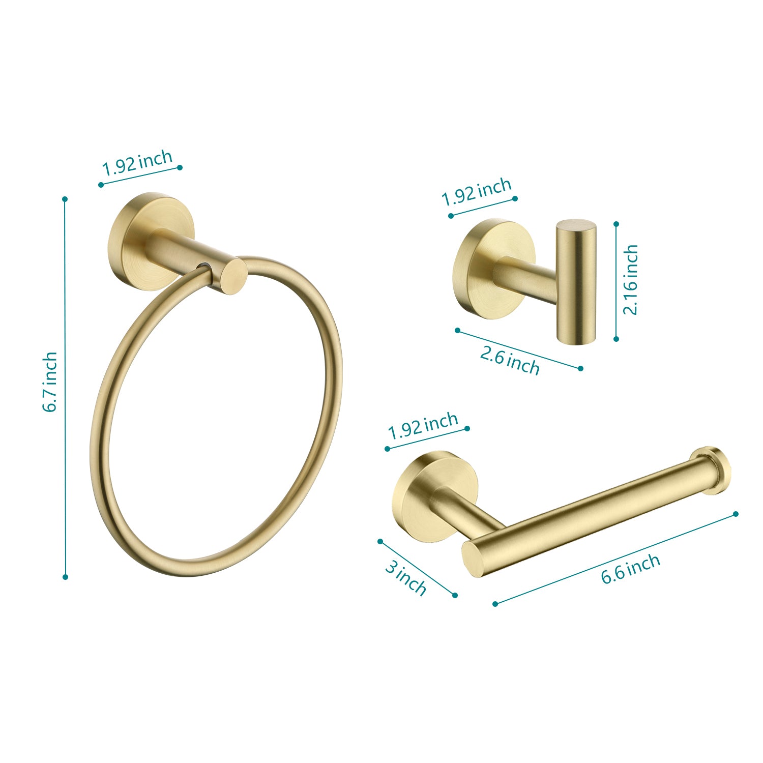 3 Piece Bathroom Hardware Set brushed gold-stainless steel