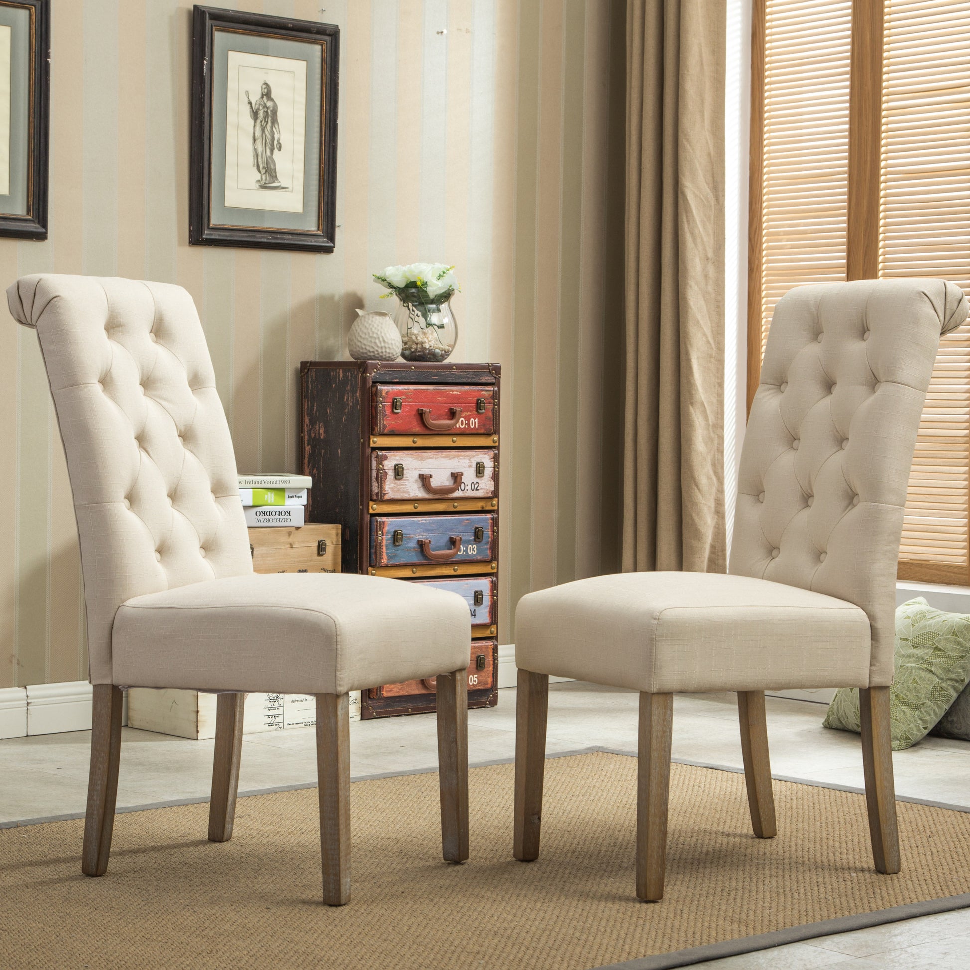 Habit Solid Wood Tufted Parsons Dining Chair, Set of tan-polyester