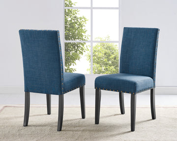 Biony Fabric Dining Chairs with Nailhead Trim, Set of blue-polyester