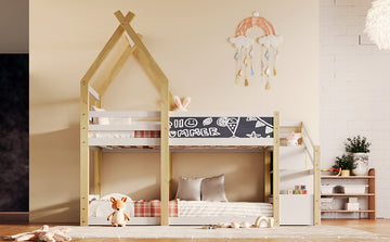 Twin over Twin House Bunk Bed with White Storage box spring not required-twin-white-bed frame-pine