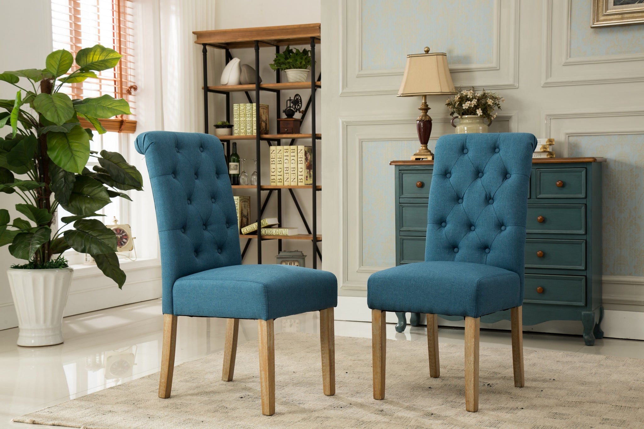 Habit Solid Wood Tufted Parsons Dining Chair, Set of blue-polyester