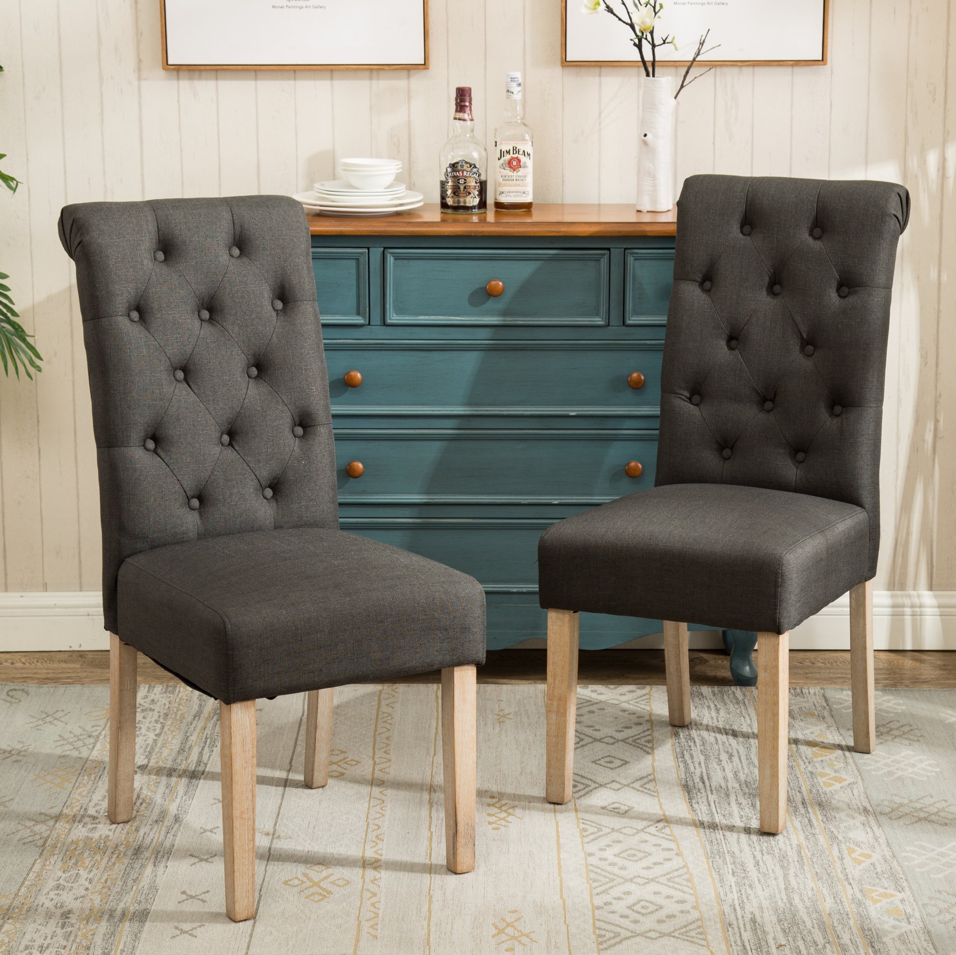 Habit Solid Wood Tufted Parsons Dining Chair, Set of charcoal-polyester