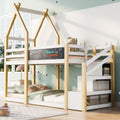 Twin over Twin House Bunk Bed with White Storage box spring not required-twin-white-bed frame-pine