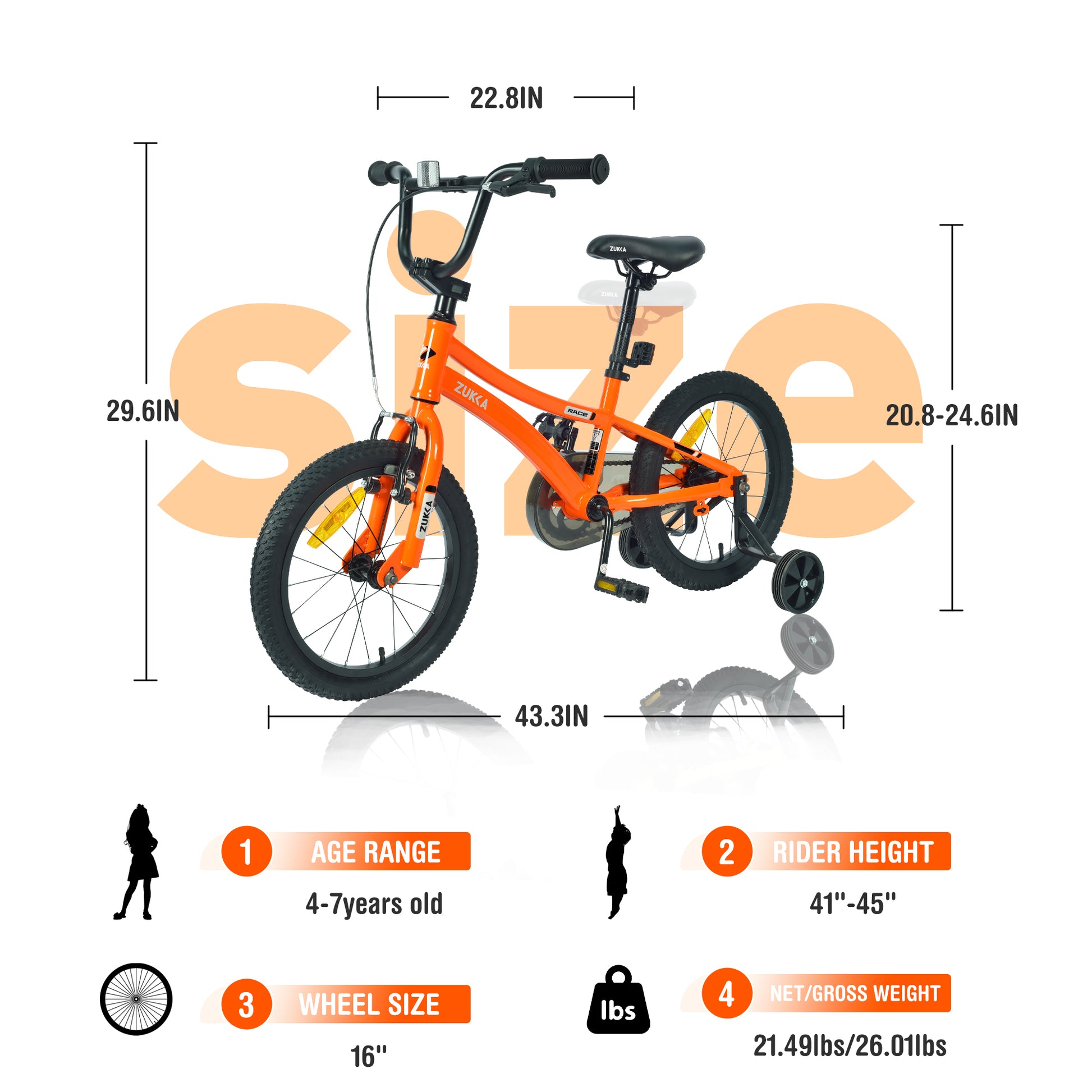 Kids Bike,16 Inch Kids' Bicycle with Training cycling-orange-garden & outdoor-steel