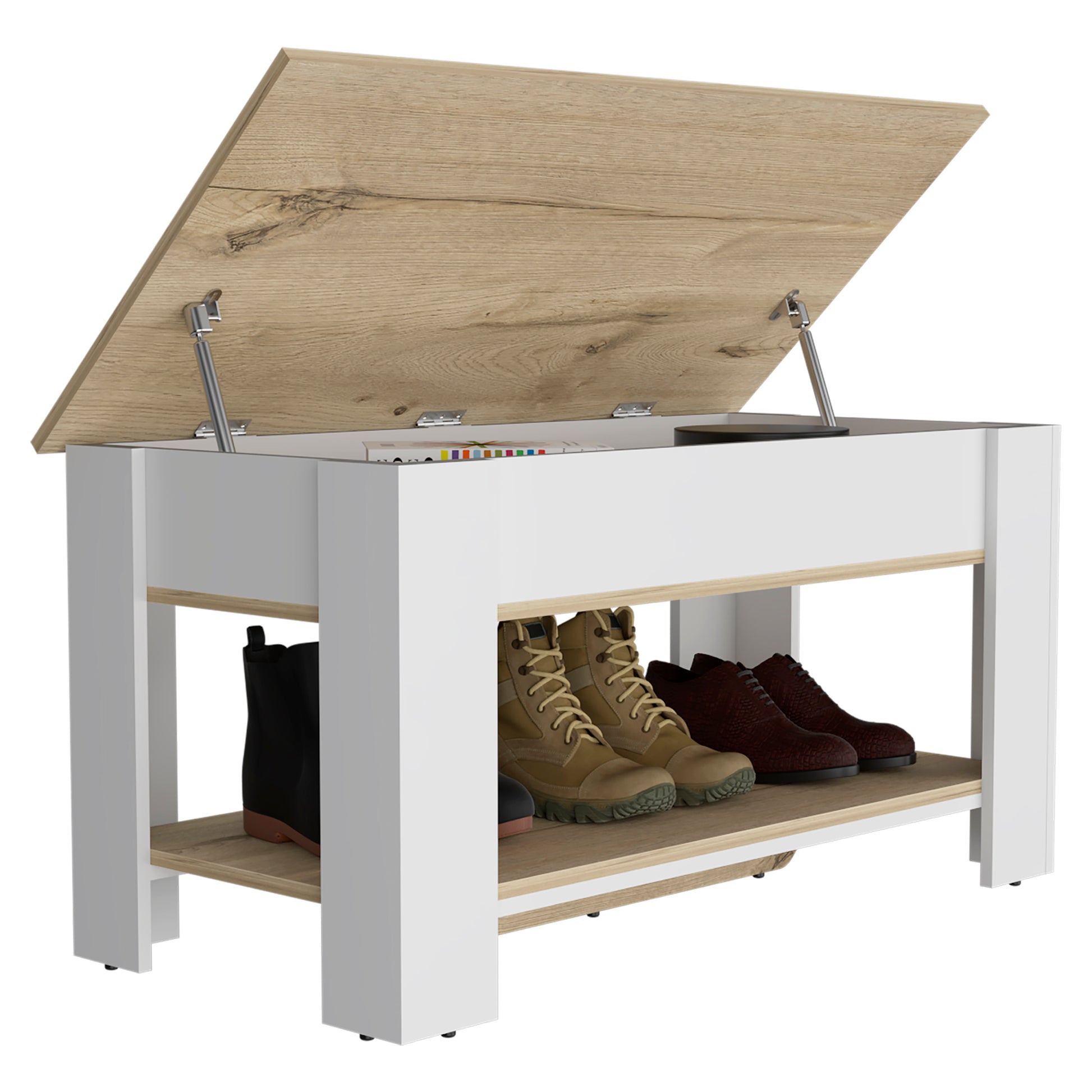 Saturn Storage Table, Four Legs, Lower Shelf, Light multicolor-particle board-particle board