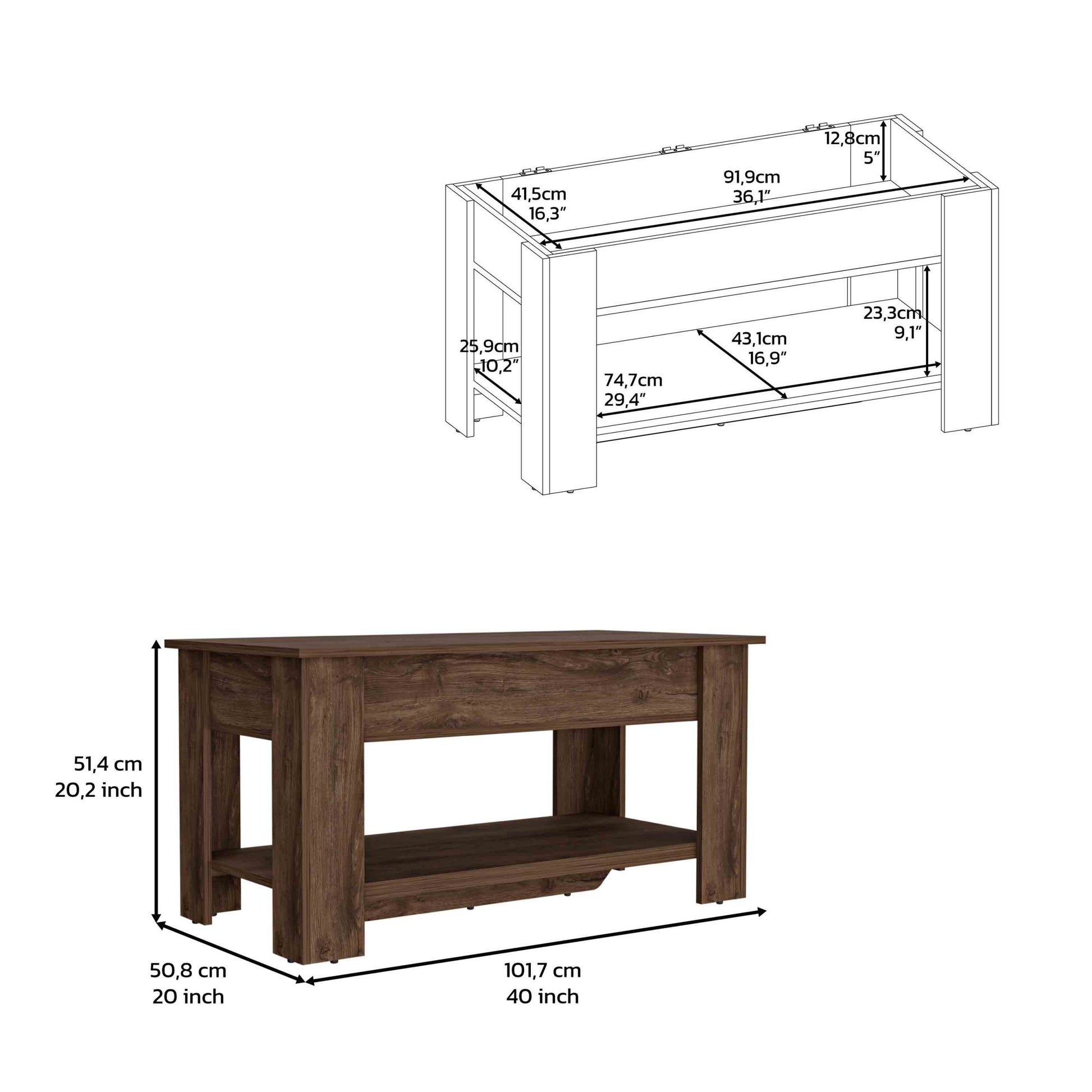 Saturn Storage Table, Four Legs, Lower Shelf, Dark brown-particle board-particle board