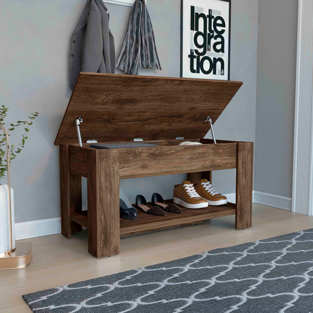 Saturn Storage Table, Four Legs, Lower Shelf, Dark brown-particle board-particle board