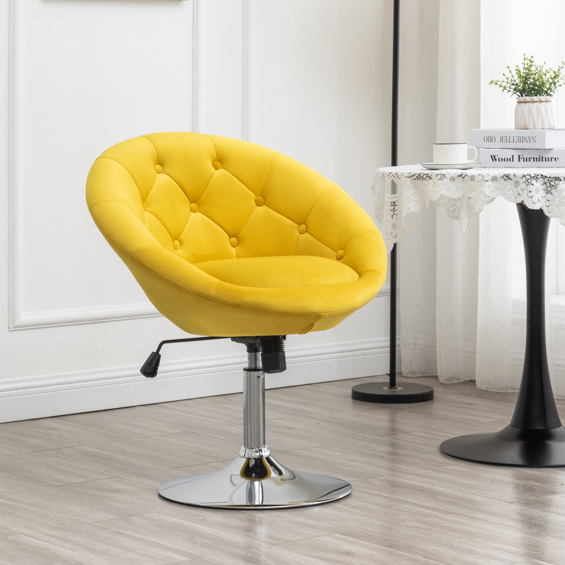 Noas Velvet Upholstered Tufted Back Swivel Accent yellow-velvet