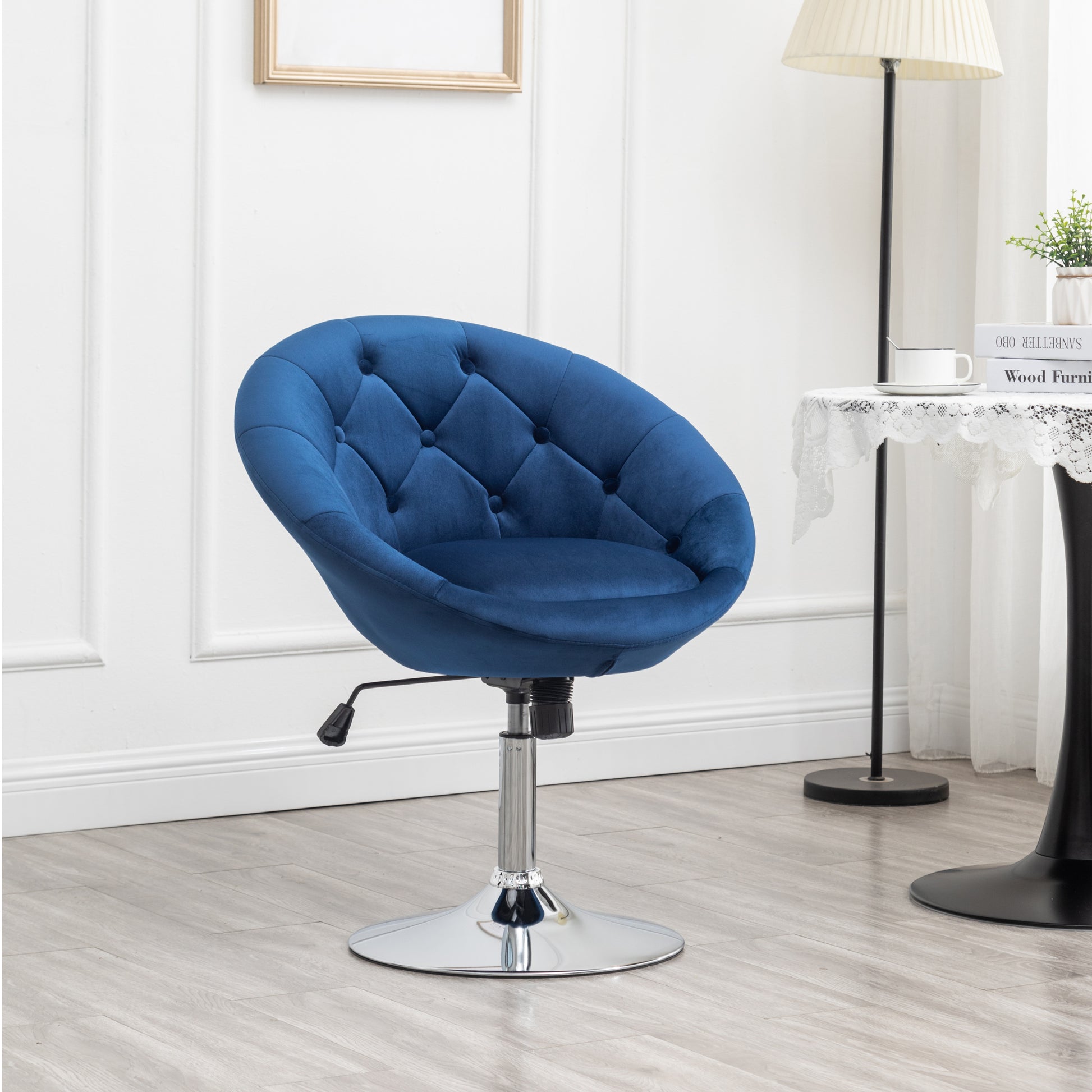 Noas Velvet Upholstered Tufted Back Swivel Accent blue-velvet