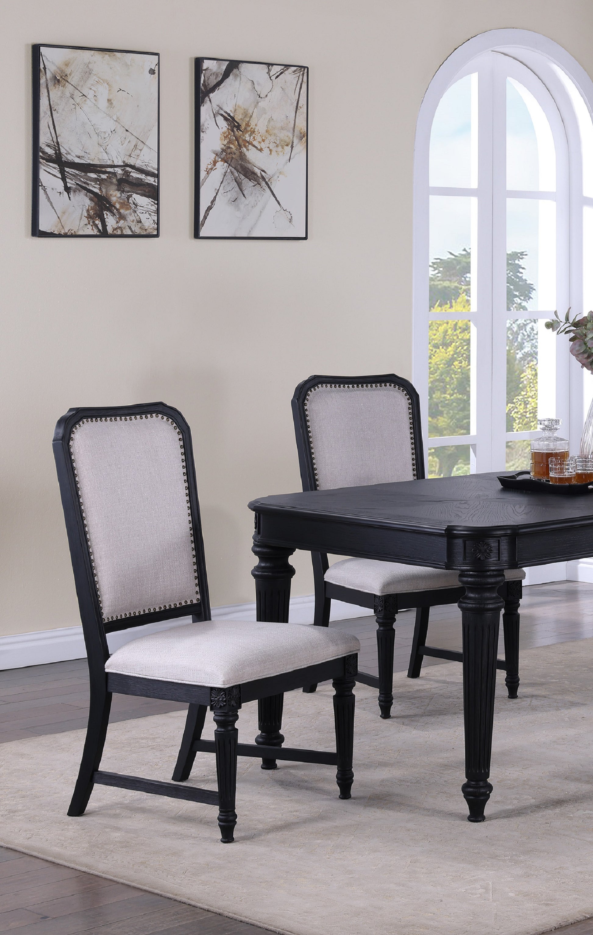 Beautiful Traditional 2pc Dark Brown Finish Gray dark brown-dining