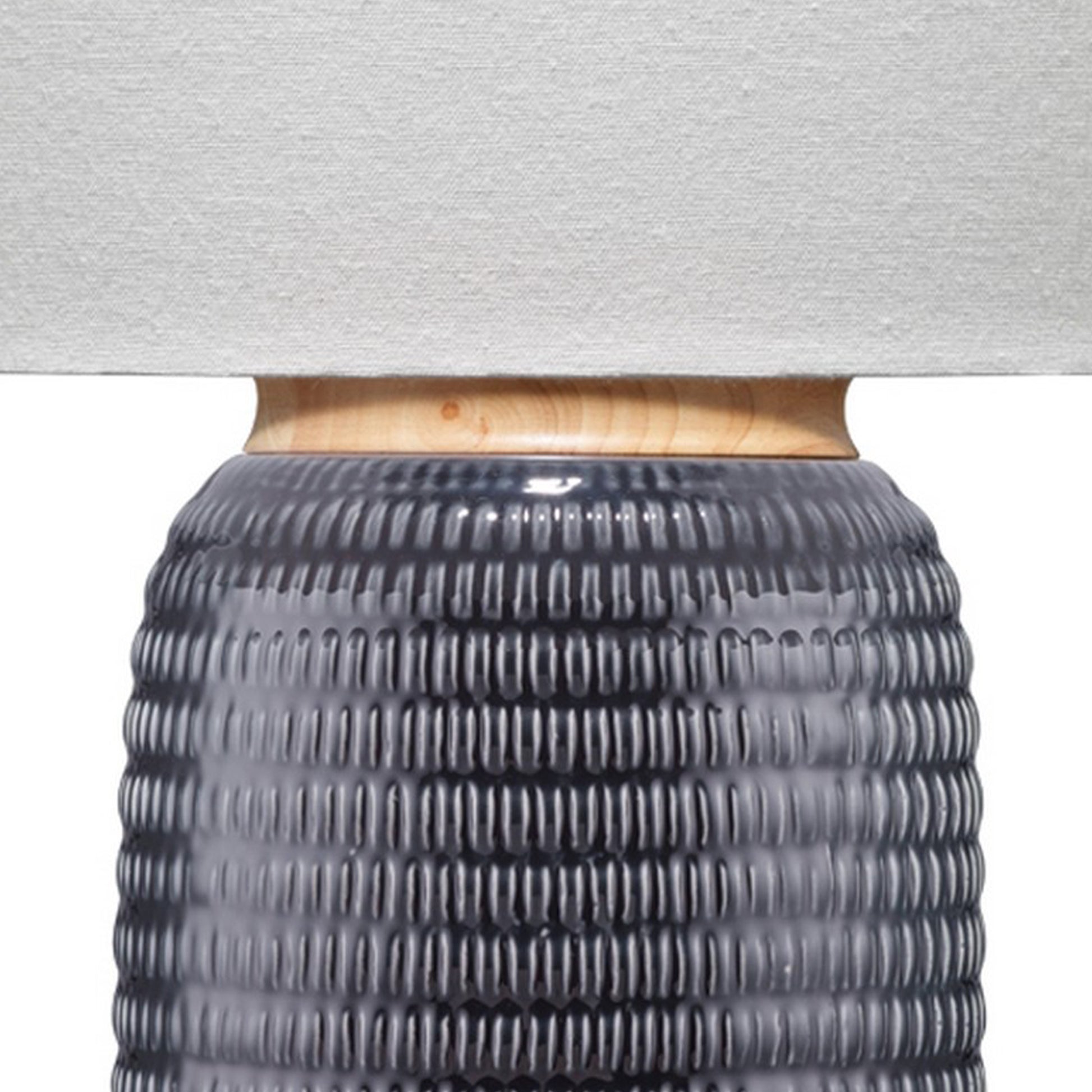 Table Lamp with Ribbed Ceramic Body and Fabric