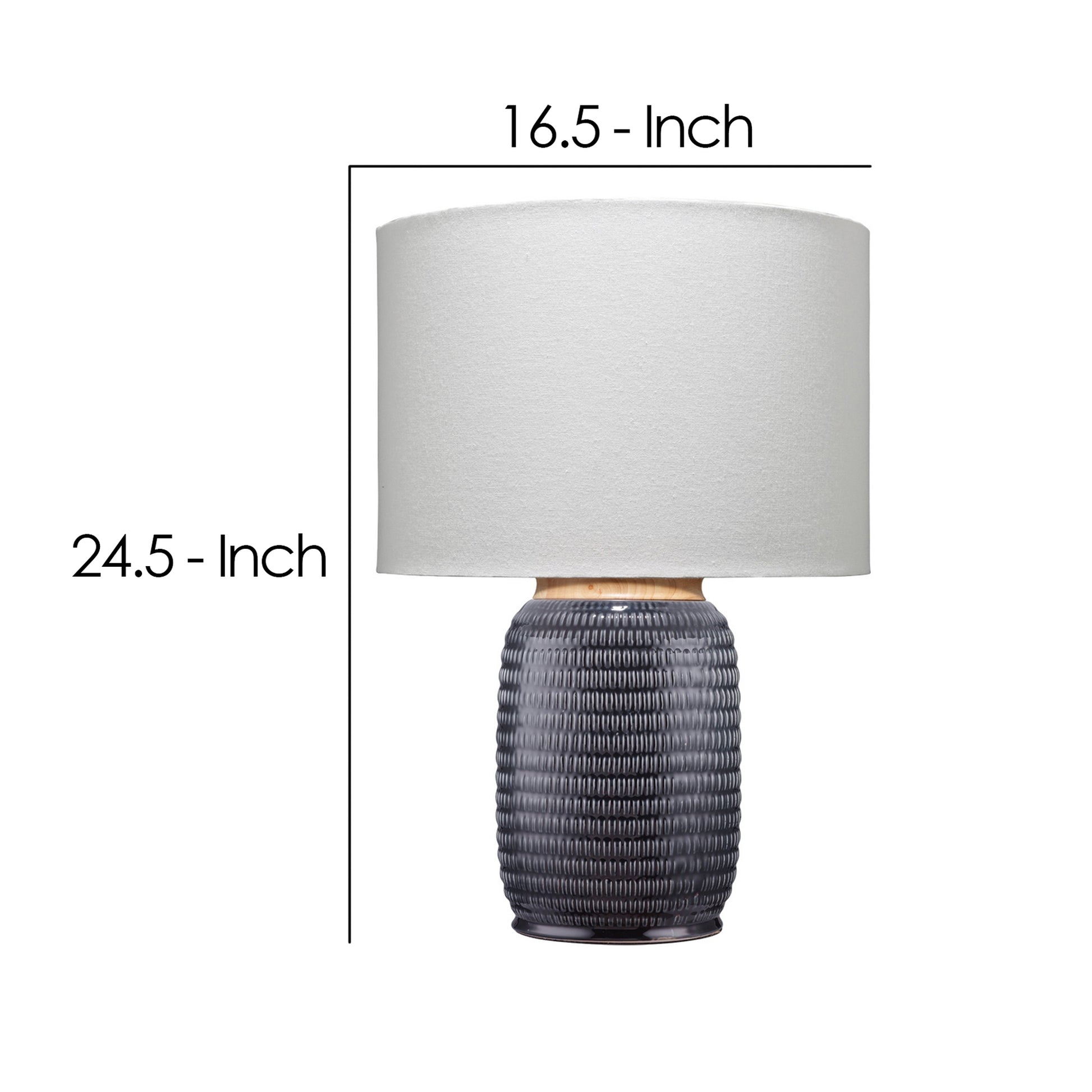 Table Lamp with Ribbed Ceramic Body and Fabric