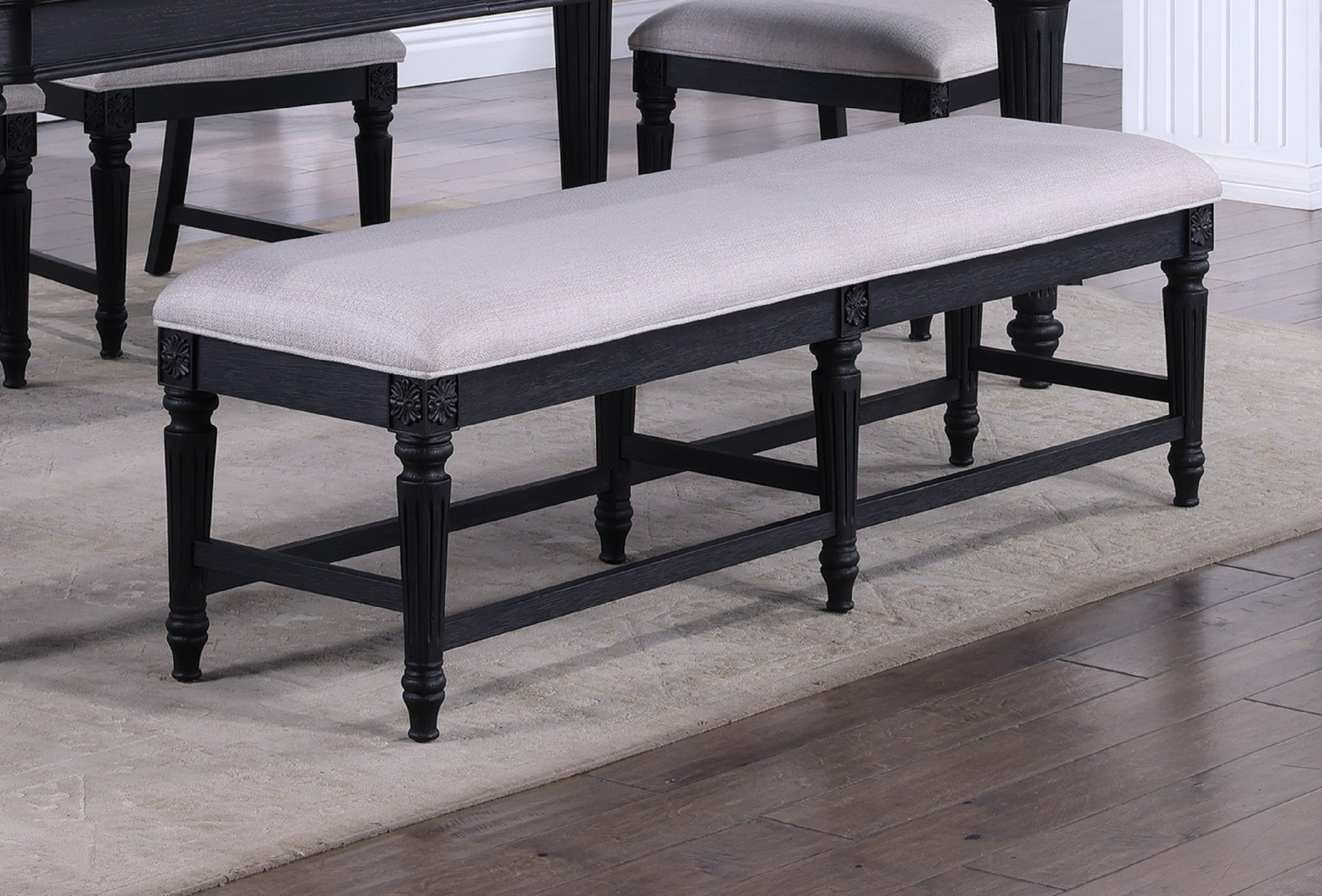 Beautiful Traditional 1pc Dark Brown Finish Bench Gray dark brown-rectangular-grey-traditional-wood