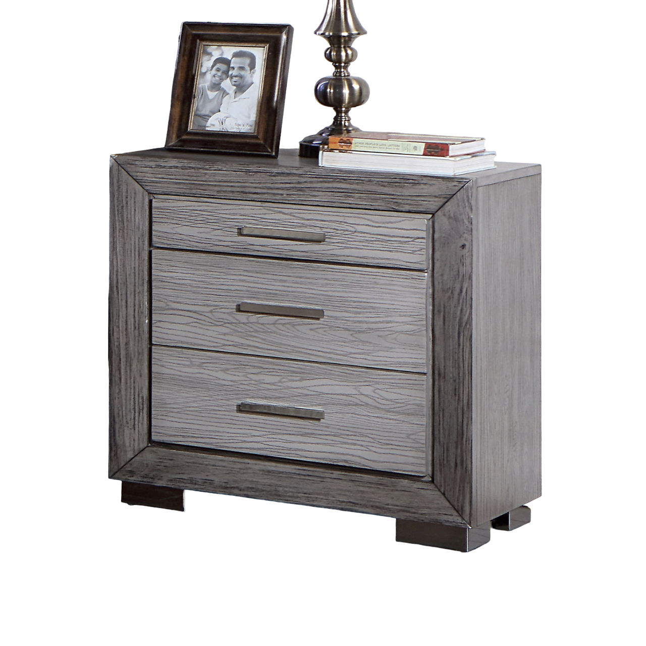 Gray Color Nightstand Bedroom 1pc Nightstand Solid gray-gray-3 drawers-bedroom-bedside