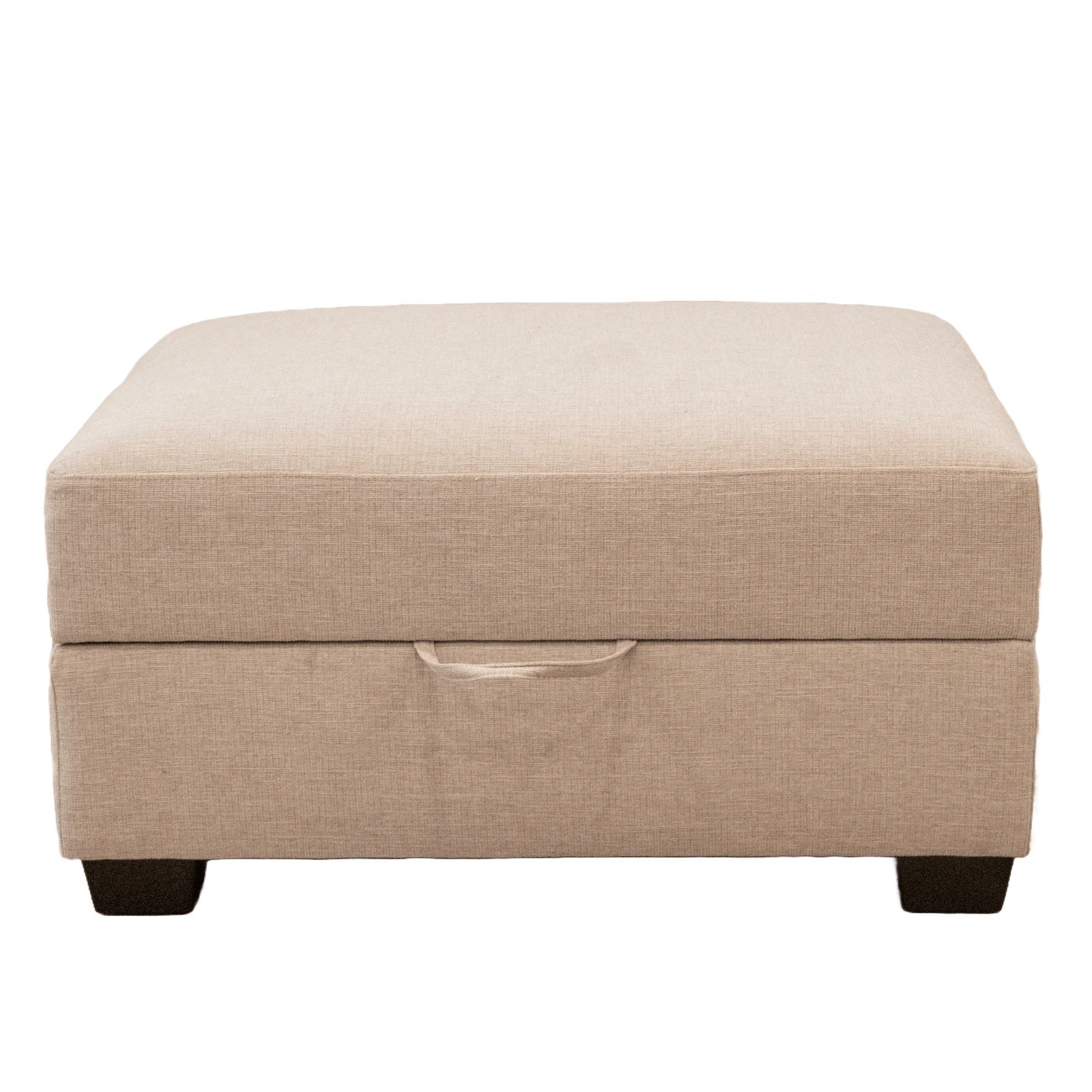 Classic Living Room Storage Ottoman, Fabric brown-wood-primary living space-solid-beige-with