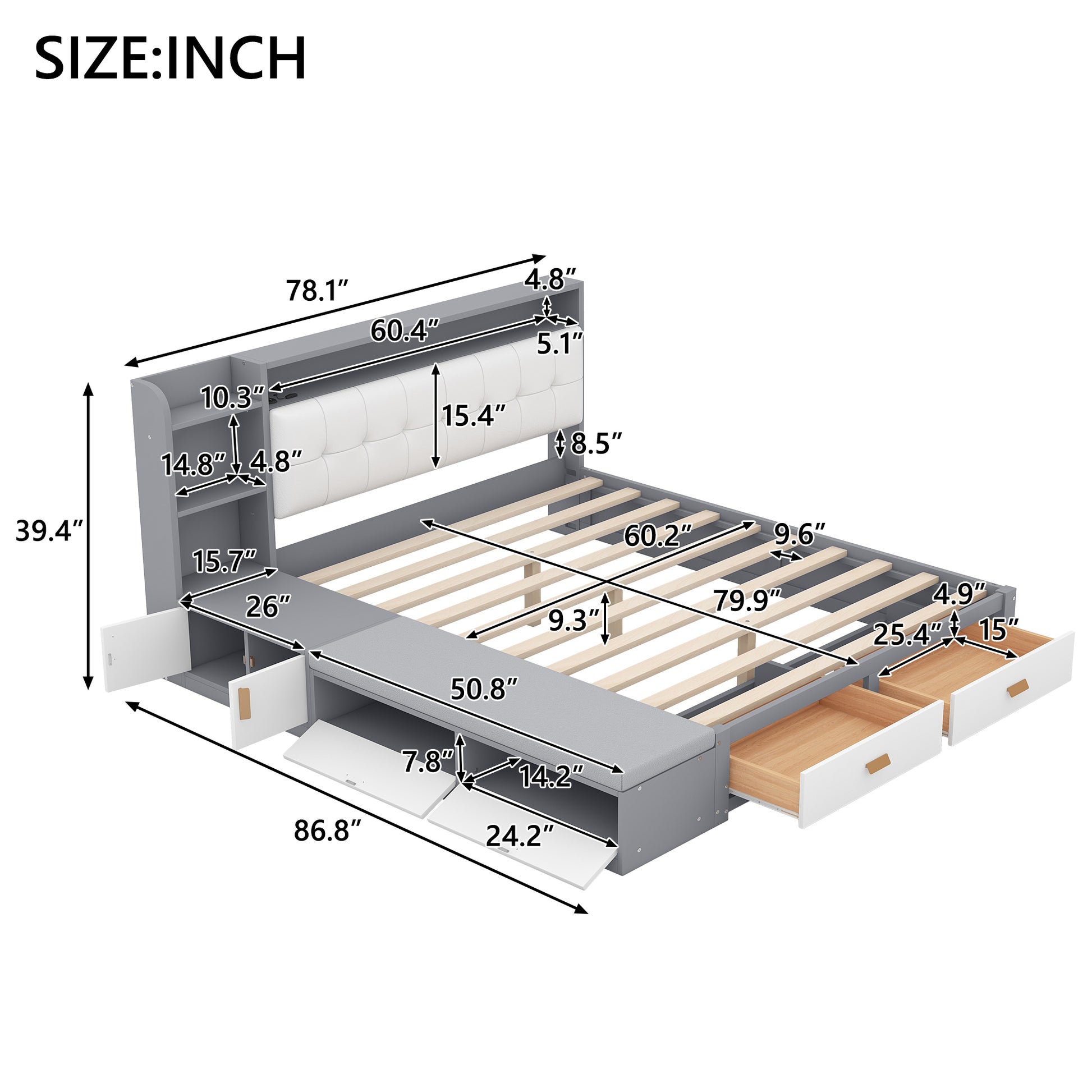 Queen Size Low Profile Platform Bed Frame With -