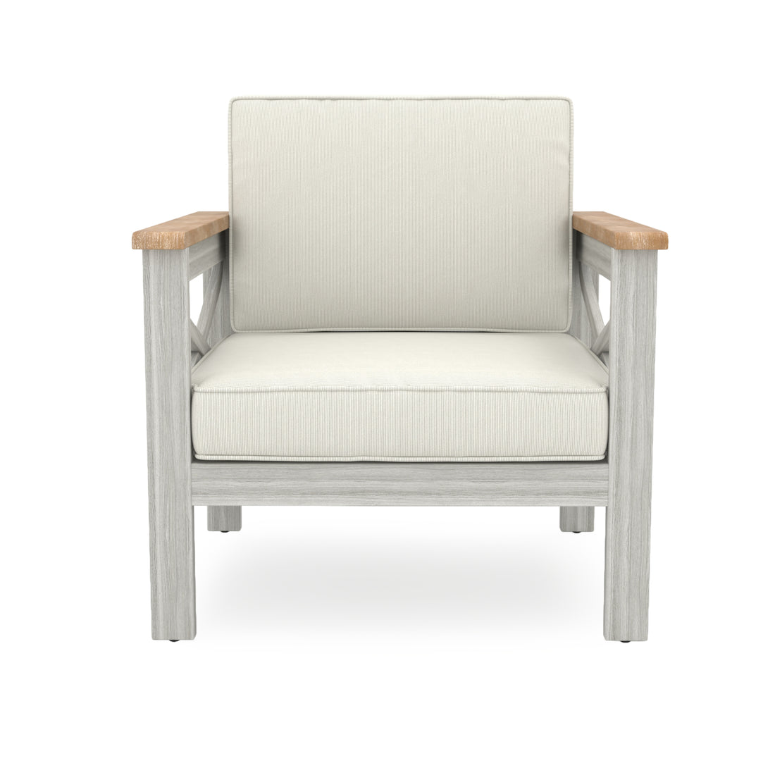 Set of 2, Acacia Wood Outdoor Lounge Chair beige+grey-seats 2-acacia wood