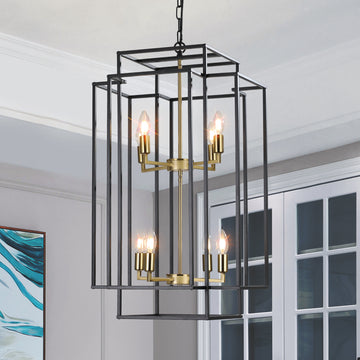 8 Lights Lantern Tiered Pendant Light Fixtures gold-farmhouse-iron