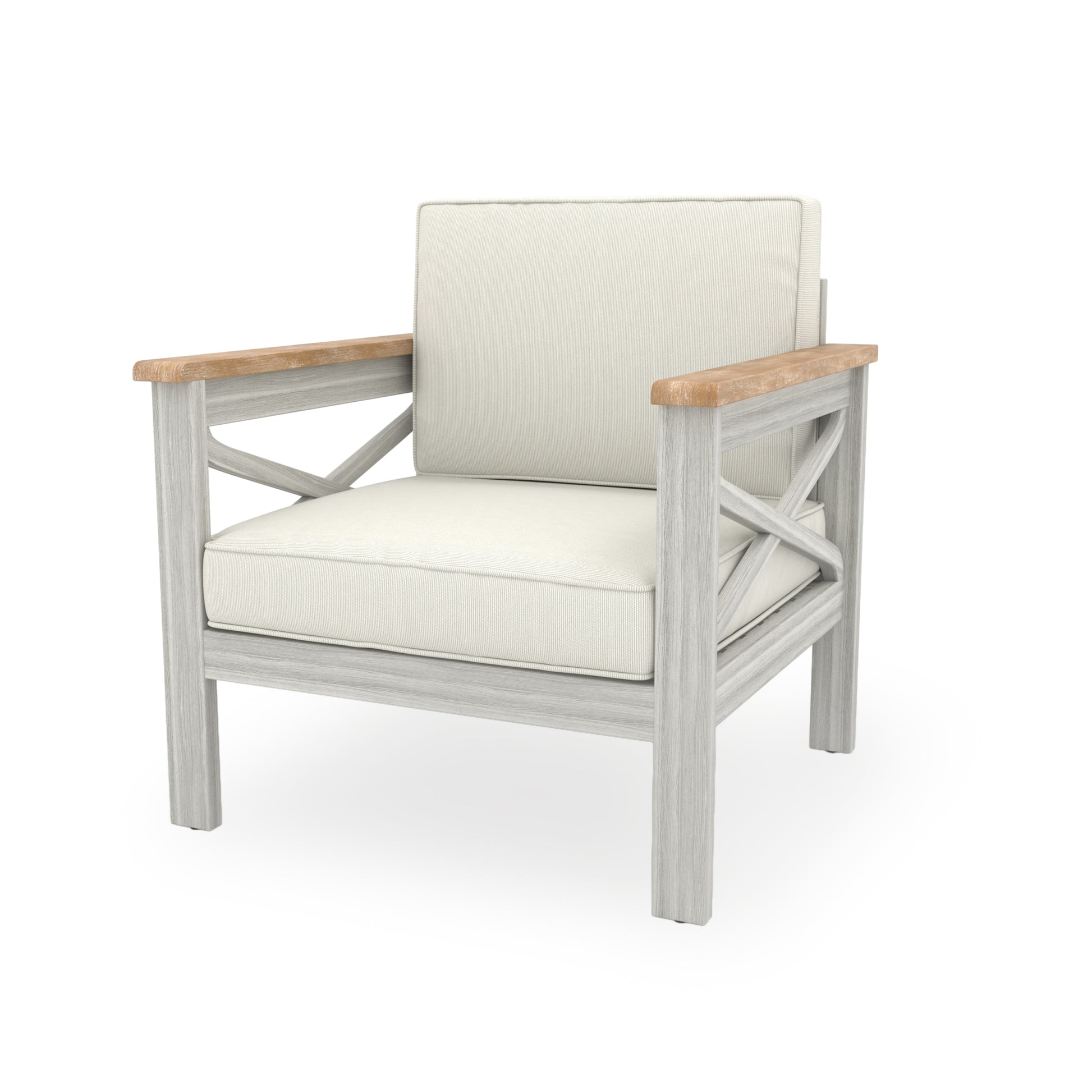 Acacia Wood Outdoor Lounge Chair beige+grey-acacia wood