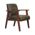 Olive Buffalo Leather Chair - Olive Leather Wood