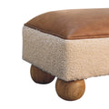 Tan Leather Boucle Ball Footstool - Tan Leather