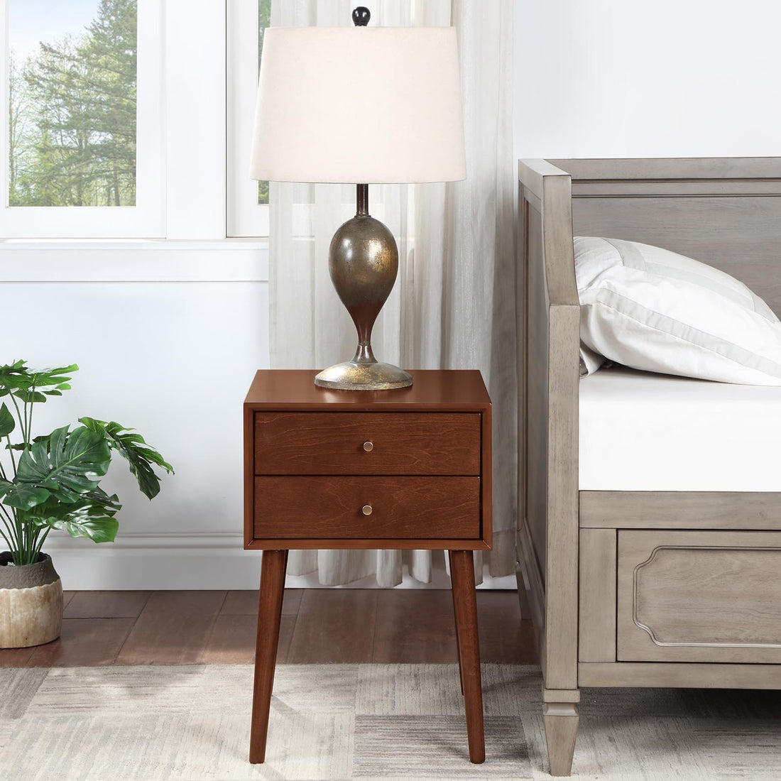 Wood Nightstand With 2 Drawers,Side Table Bedroom