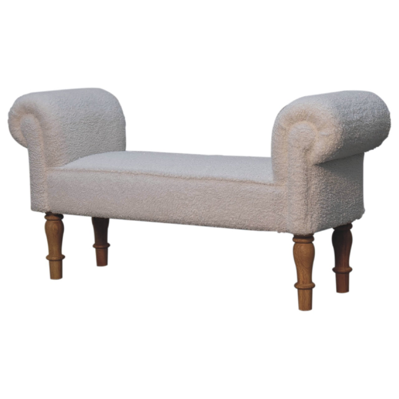 White Boucle Bedroom Bench - Cream Foam Wood