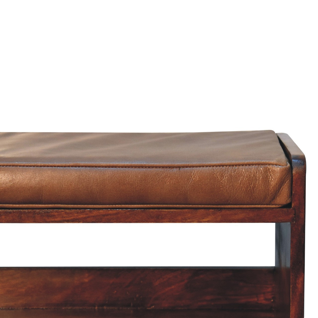 Chestnut Bench With Brown Leather Seatpad -