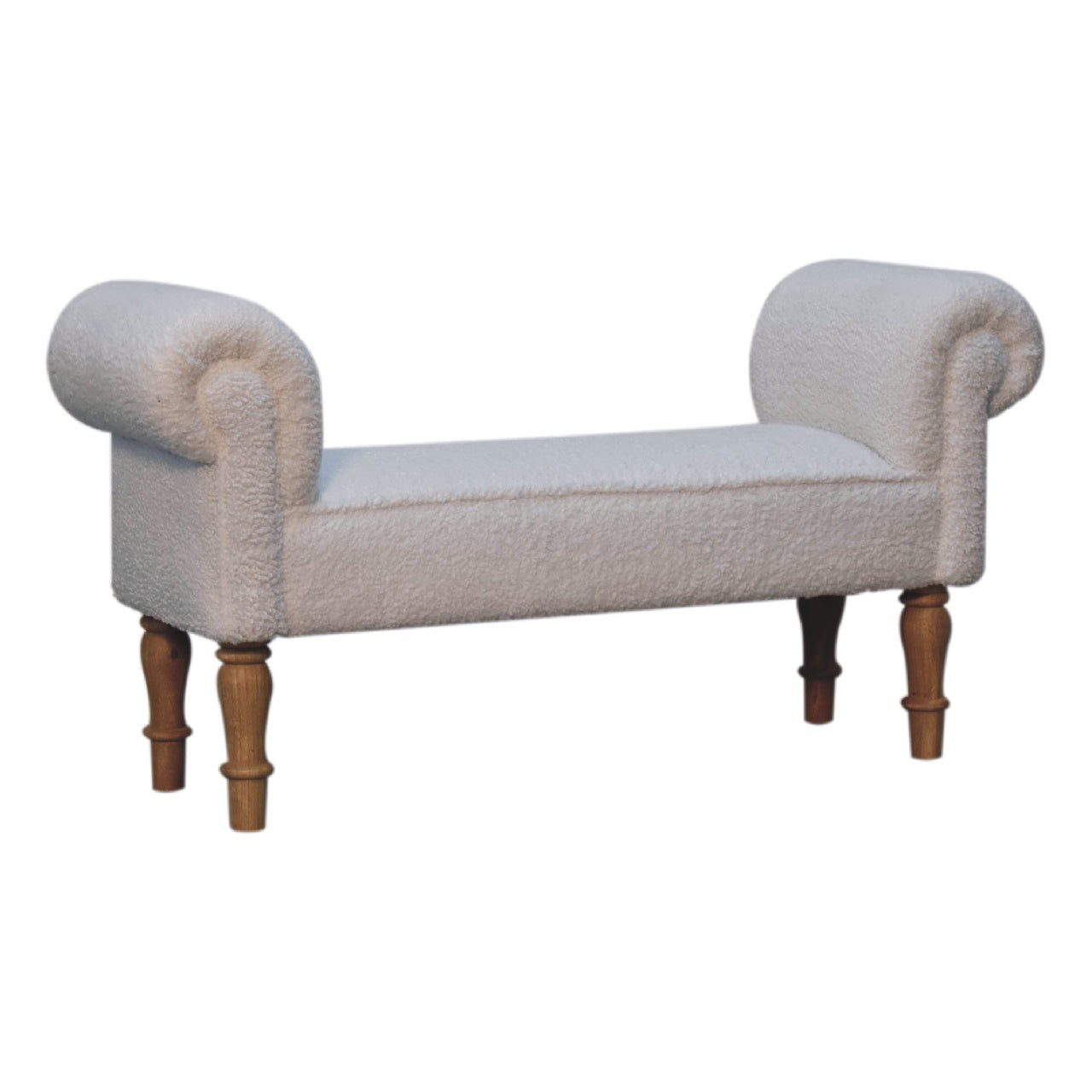 White Boucle Bedroom Bench - Cream Foam Wood