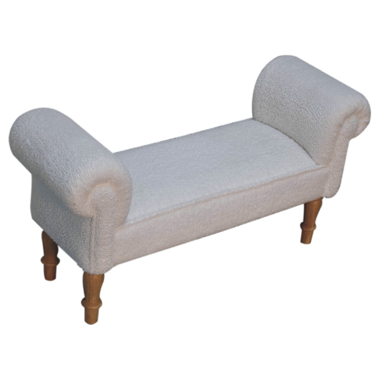 White Boucle Bedroom Bench - Cream Foam Wood