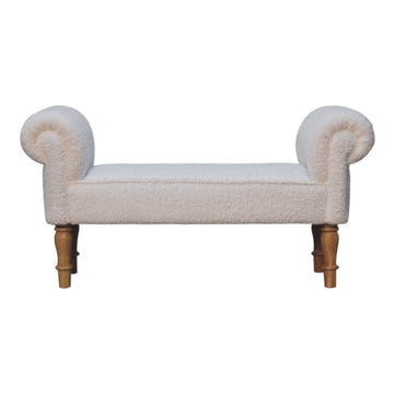 White Boucle Bedroom Bench - Cream Foam Wood