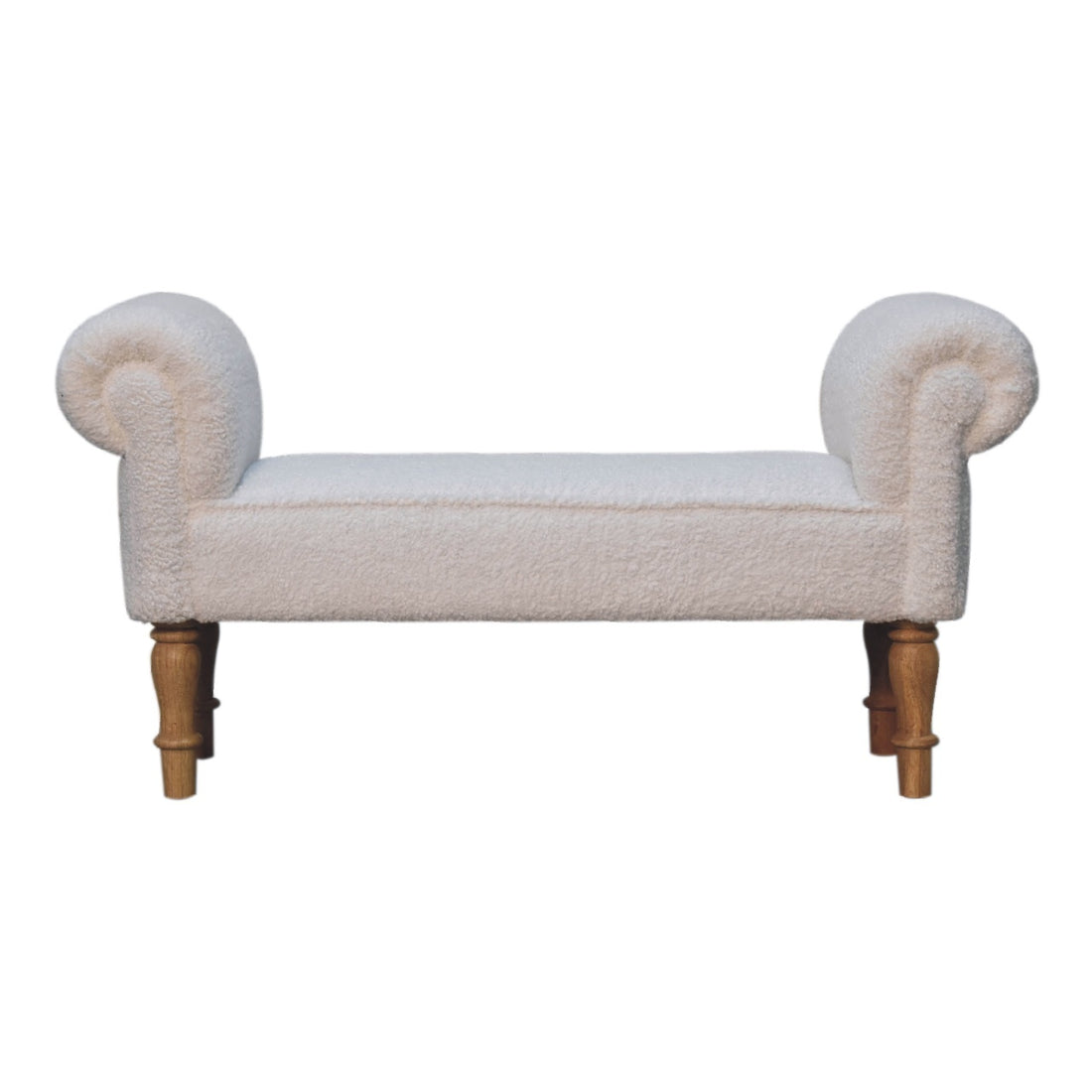 White Boucle Bedroom Bench - Cream Foam Wood