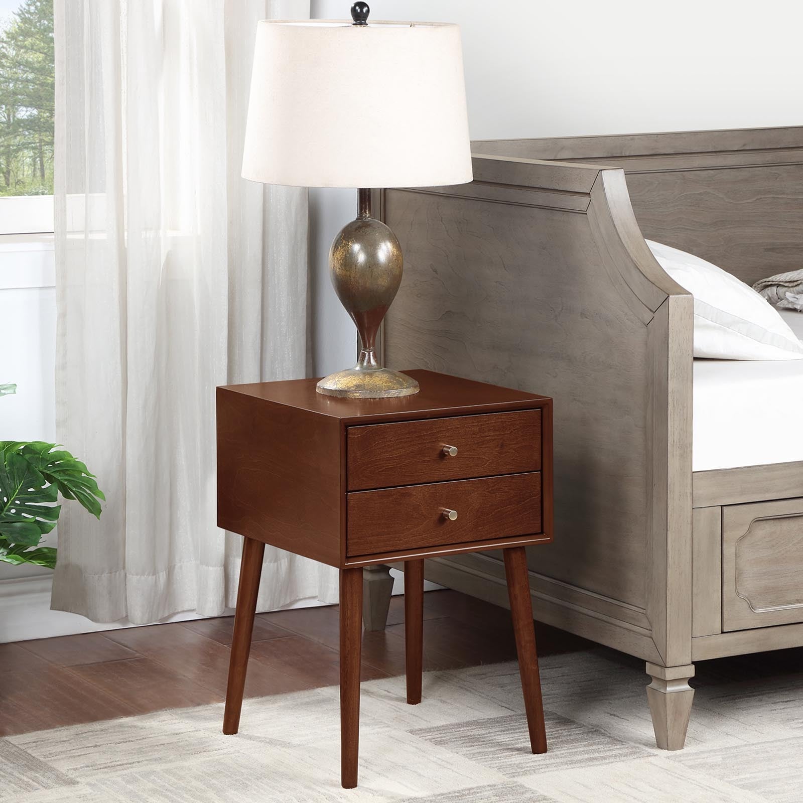 Wood Nightstand With 2 Drawers,Side Table Bedroom