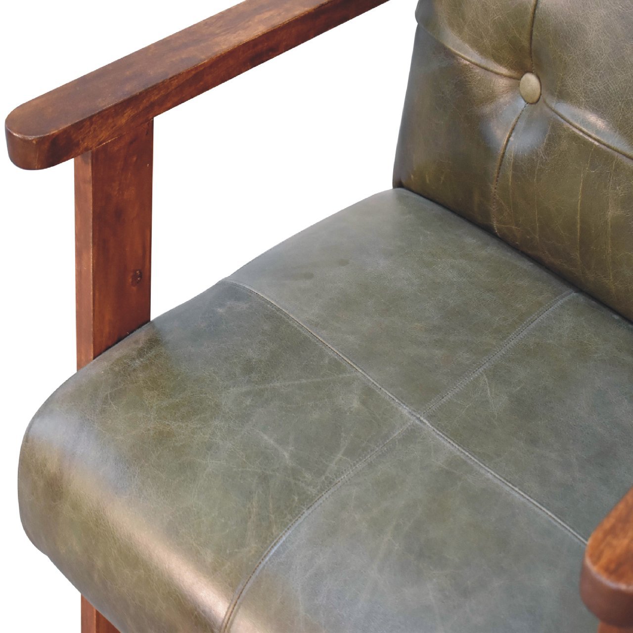 Olive Buffalo Leather Chair - Olive Leather Wood